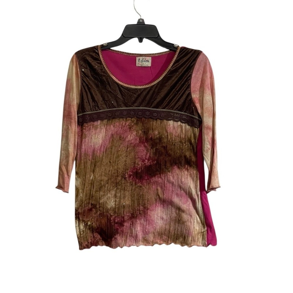 Vtg USA Y2K Edista Top Fairy Festival Grunge Whimsy Boho Sequin Lace Med